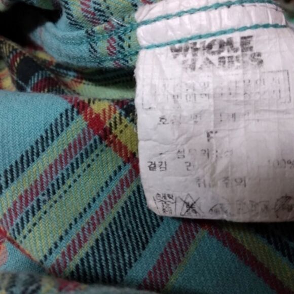 WHOLE HAUSS | VINTAGE SMURF GRAPHIC PRINT FLANNEL PLAID BUTTON DOWN IN TEAL - Picture 16 of 16